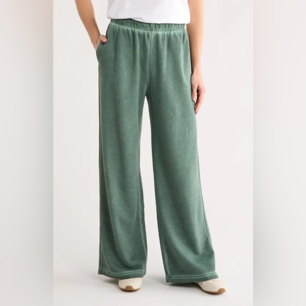 Nwt Good‎ American Brushed Fleece Wide Leg Sweatpants sage green